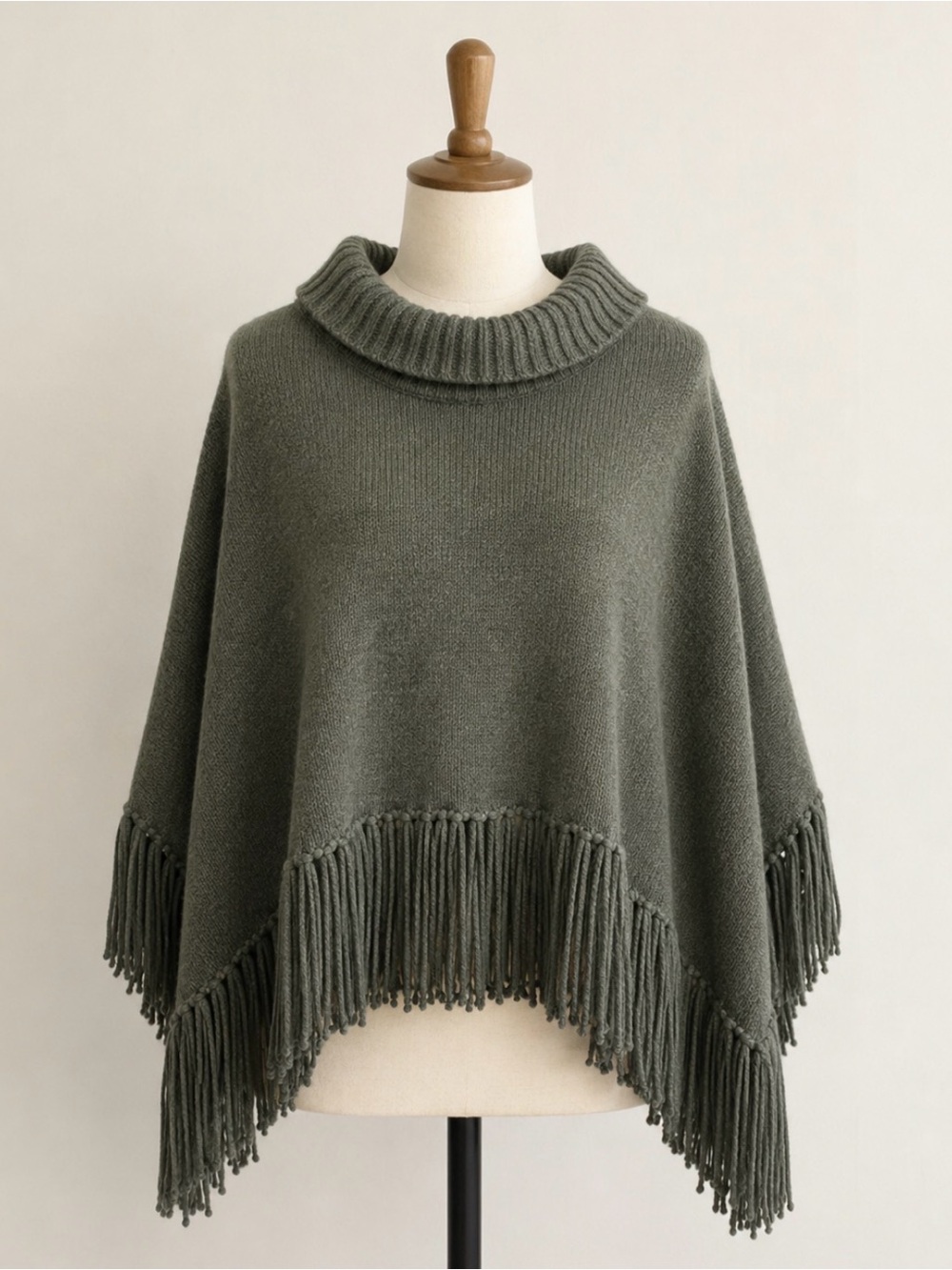 Henri Bendel Olive Fringe Cowl Neck Cashmere Sweater